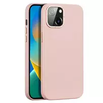 Dux Ducis Grit Leather Case for iPhone 14 Plus – Elegant Faux Leather Cover (MagSafe Compatible) in Pink
