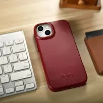 iCarer CE Oil Wax Premium Leather Folio Case for iPhone 14 Plus, Magnetic Flip Leather Folio Case with MagSafe, Red (AKI14220707-RD)