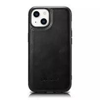 iCarer Leather Oil Wax case covered in natural leather for iPhone 14 Plus, black (WMI14220719-BK)