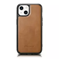 iCarer Leather Oil Wax case covered in natural leather for iPhone 14 Plus, brown (WMI14220719-TN)