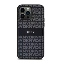 DKNY PU Leather Repeat Pattern Tonal Stripe Case for iPhone 14 Pro, Black