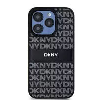 DKNY PU Leather Repeat Pattern Tonal Stripe Case for iPhone 14 Pro Max, Black