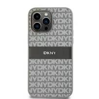 DKNY PU Leather Repeat Pattern Tonal Stripe Case for iPhone 14 Pro in Beige