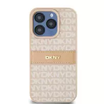 DKNY PU Leather Repeat Pattern Tonal Stripe Case for iPhone 14 Pro Max in Pink