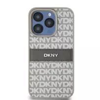 DKNY PU Leather Repeat Pattern Tonal Stripe Case for iPhone 15 Pro in Beige