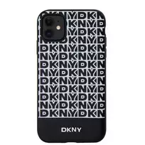 DKNY PU Leather Repeat Pattern Bottom Stripe MagSafe Case for iPhone 11, Black