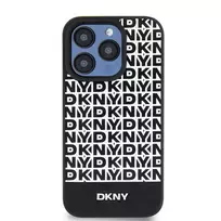DKNY PU Leather Repeat Pattern Bottom Stripe MagSafe Case for iPhone 13 Pro Max, Black