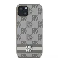 DKNY PU Leather Checkered and Stripe Case for iPhone 13 in Beige