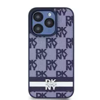 DKNY PU Leather Checkered and Stripe Case for iPhone 15 Pro Max in Blue