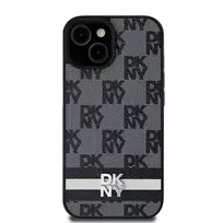 DKNY DKHCS24LPCPTSSK S24 Ultra S928 black hardcase with a checkered leather mono pattern and printed stripes