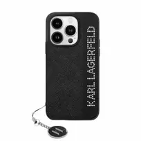 Karl Lagerfeld KLHCP15LPSAKDGCK iPhone 15 Pro 6.1" Black Saffiano Hardcase with Rhinestones  AND  Charm