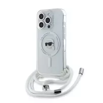 Karl Lagerfeld IML Crossbody Karl Head MagSafe Case for iPhone 15 Pro Max, Transparent
