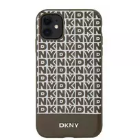 DKNY PU Leather Repeat Pattern Bottom Stripe MagSafe Case for iPhone 11, Brown
