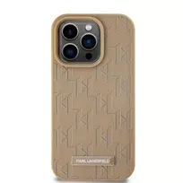 Karl Lagerfeld PU Leather Monogram Metal Logo MagSafe Case for iPhone 14 Pro Max in Beige
