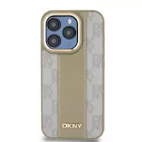 DKNY PU Leather Checkered Pattern MagSafe Case for iPhone 15 Pro Max in Beige