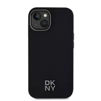 DKNY PU Leather Stack Logo MagSafe Case for iPhone 15, Black