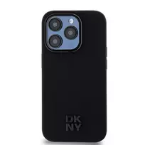 DKNY PU Leather Stack Logo MagSafe Case for iPhone 15 Pro Max, Black
