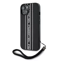 Karl Lagerfeld PU Saffiano Athleisure Stripe and Strap Case for iPhone 15 in Pink