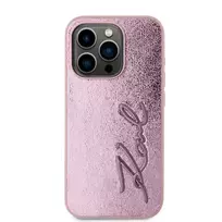 Karl Lagerfeld Wrinkled PU Signature Logo Case for iPhone 15 Pro, Pink