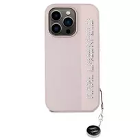 Karl Lagerfeld PU Saffiano Rhinestone Charm Case for iPhone 14 Pro in Pink
