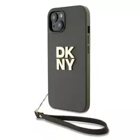 DKNY PU Leather Stacked Logo Wrist Strap Case for iPhone 13, Green