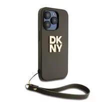 DKNY PU Leather Stacked Logo Wrist Strap Case for iPhone 14 Pro, Green