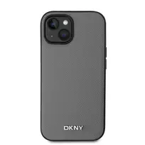 DKNY PU Leather Silver Metal Logo Magsafe Case for iPhone 13 in Grey