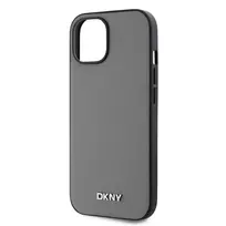 DKNY PU Leather Silver Metal Logo Magsafe Case for iPhone 14 in Grey