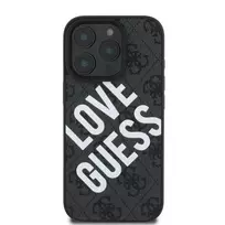GUESS PU Leather 4G Big Love Logo MagSafe Case for iPhone 16 Pro, Black