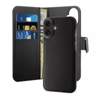 PURO Detachable MagSafe 2-in-1 PU Leather Case with Flap and Wallet for iPhone 16 - Black
