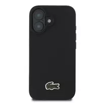 Lacoste Iconic Petit Pique Woven Logo MagSafe Case for iPhone 16 Plus in Black