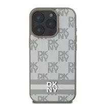 DKNY PU Leather Checkered and Stripe Case for iPhone 16 Pro, Beige