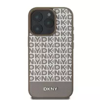 DKNY PU Leather Repeat Pattern Bottom Stripe MagSafe Case for iPhone 16 Pro Max in Brown