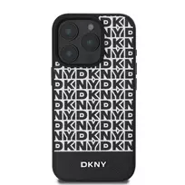 DKNY PU Leather Repeat Pattern Bottom Stripe MagSafe Case for iPhone 16 Pro Max, Black