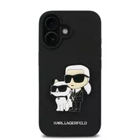 Karl Lagerfeld PU Saffiano Karl and Choupette Case for iPhone 16, Black