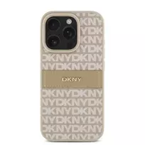 DKNY PU Leather Repeat Pattern Tonal Stripe Case for iPhone 16 Pro in Pink