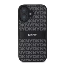 DKNY PU Leather Repeat Pattern Tonal Stripe Case for iPhone 16 Plus, Black