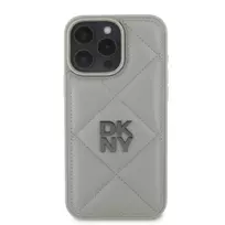 DKNY PU Leather Quilted Stack Logo Case for iPhone 16 Pro Max in Grey