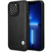 BMW BMHCP14L22RBDK iPhone 14 Pro 6.1" black | Black hard case with blue leather dots