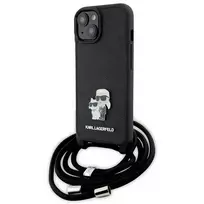 Karl Lagerfeld Crossbody Saffiano Metal Pin Karl  AND  Choupette case for iPhone 15 Plus - black