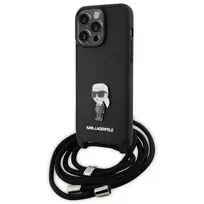 Karl Lagerfeld Crossbody Saffiano Monogram Metal Pin Case for iPhone 15 Pro Max - Black