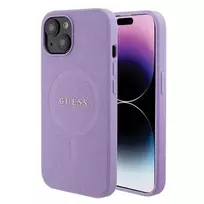 GUESS Saffiano MagSafe case for iPhone 15 Plus – purple
