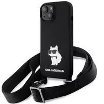 Karl Lagerfeld KLHCP15SSCBSCNK iPhone 15 6.1" hard case black | black silicone crossbody Choupette