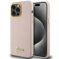 GUESS Silicone Script Metal Logo  AND  Frame Case for iPhone 15 Pro – pink