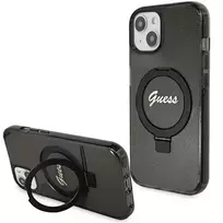 GUESS Ring Stand Script Glitter MagSafe Case for iPhone 15 Plus | 14 Plus - Black