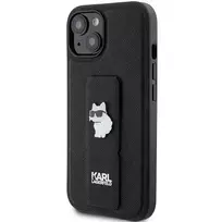 Karl Lagerfeld Gripstand Saffiano Choupette Pins Case for iPhone 15 - Black