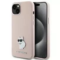 Karl Lagerfeld Silicone Choupette Metal Pin Case for iPhone 15 Plus | 14 Plus - Pink