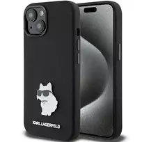 Karl Lagerfeld Silicone Choupette Metal Pin Case for iPhone 15 Plus | 14 Plus - Black