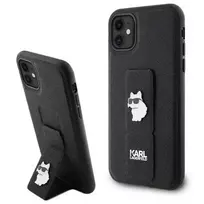 Karl Lagerfeld Gripstand Saffiano Choupette Pins Case for iPhone 11 | Xr - Black