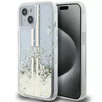 GUESS Liquid Glitter Gold Stripes case for iPhone 15 Plus | 14 Plus - transparent